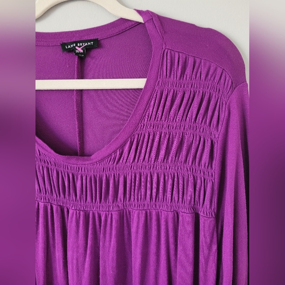 Lane Bryant Smocked Yoke Max Swing Purple Women's Tunic Top Drapey 26-28 - Picture 4 of 16